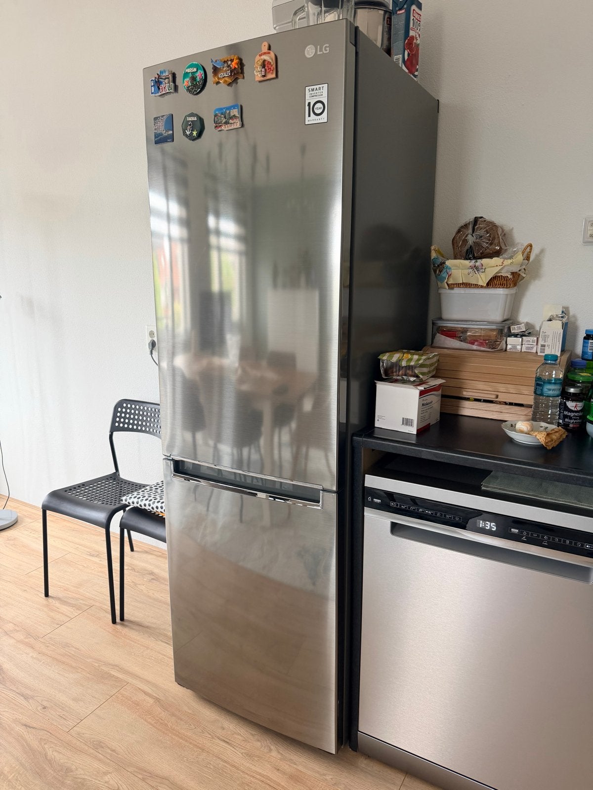LG Koel-vriescombinatie RVS - Werkt uitstekend (GBB61), Witgoed en Apparatuur, Koelkasten en IJskasten, Ophalen, 200 liter of meer