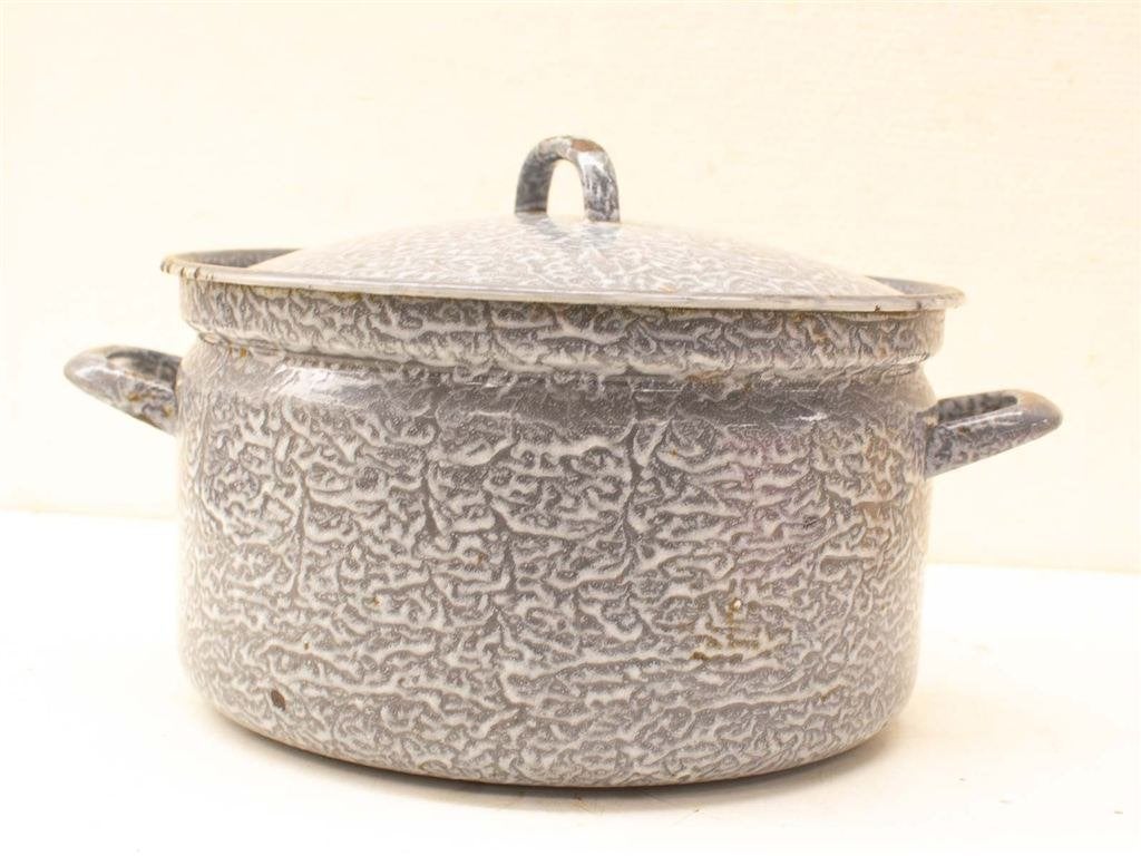 Emaille grijsgewolkte pan 35633, Antiek en Kunst, Antiek | Emaille, Ophalen of Verzenden