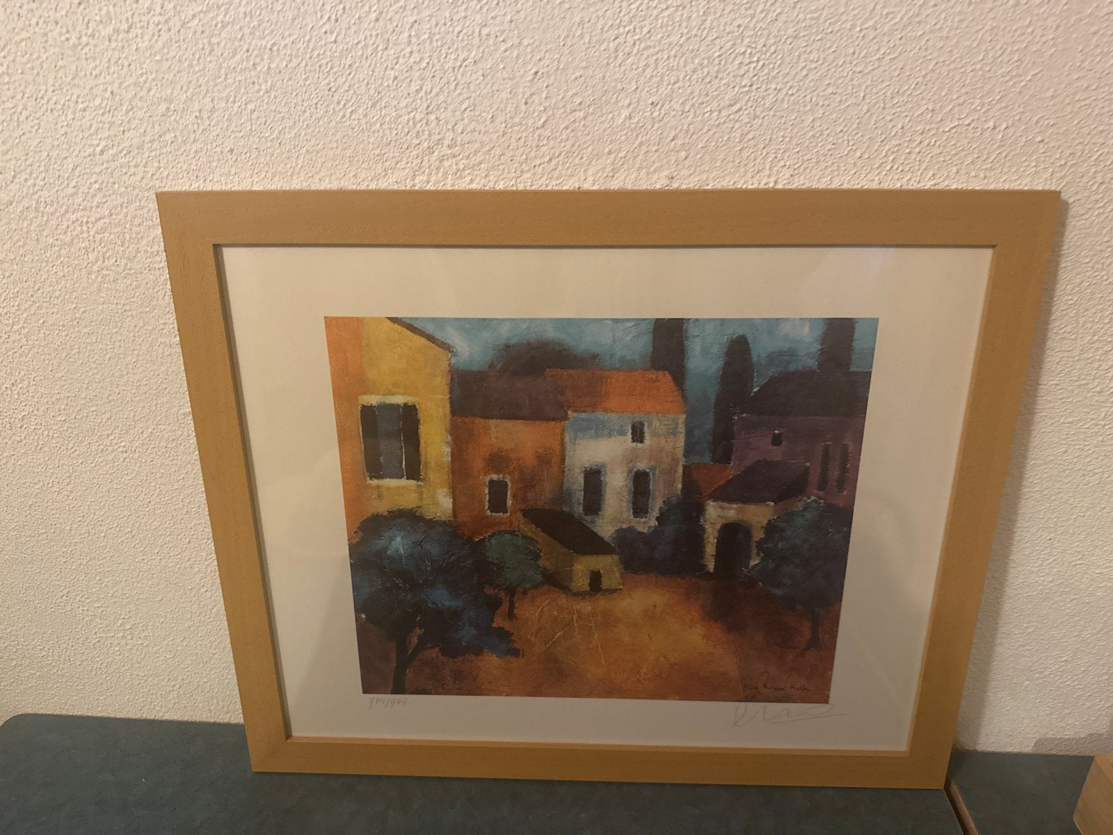 Kleurrijke print van een mediterraan dorpje, Realistisch, Ophalen of Verzenden, Gesigneerd, Print