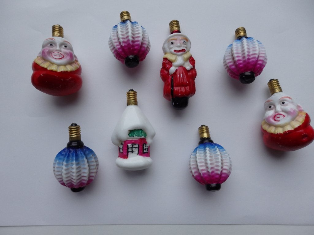 Antieke melkglazen kerstlampjes / figuurlampjes–15V Vintage, Ophalen of Verzenden