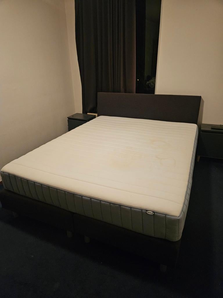 Boxspring bed 160x200 met Ikea pocketvering matras, Huis en Inrichting, Slaapkamer | Bedden, Ophalen, Gebruikt, Zwart, Tweepersoons