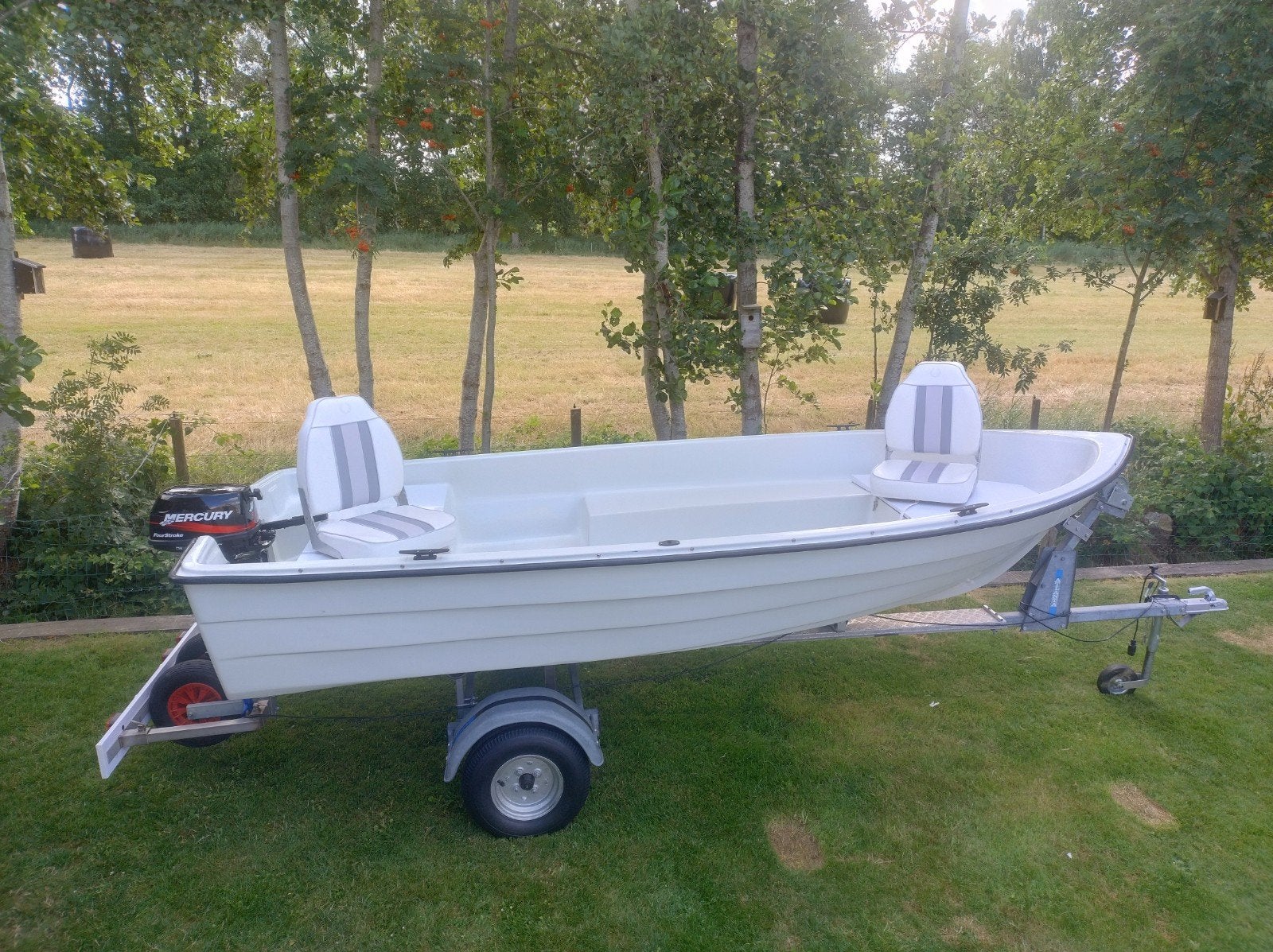 Vis- en pleziervaart Garda 430 met trailer en 5pk Mercury, Ophalen, Gebruikt, Tot 10 pk, 5 pk