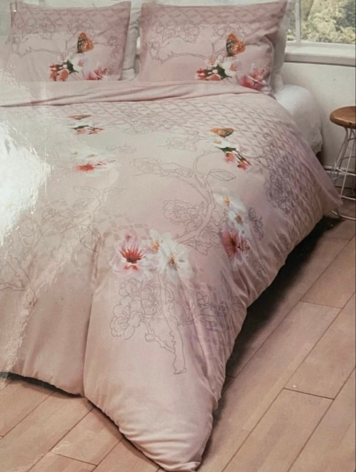 Dekbedovertrek Roze Bloemen Vlinders 200x220 ( nieuw), Ophalen of Verzenden, Nieuw