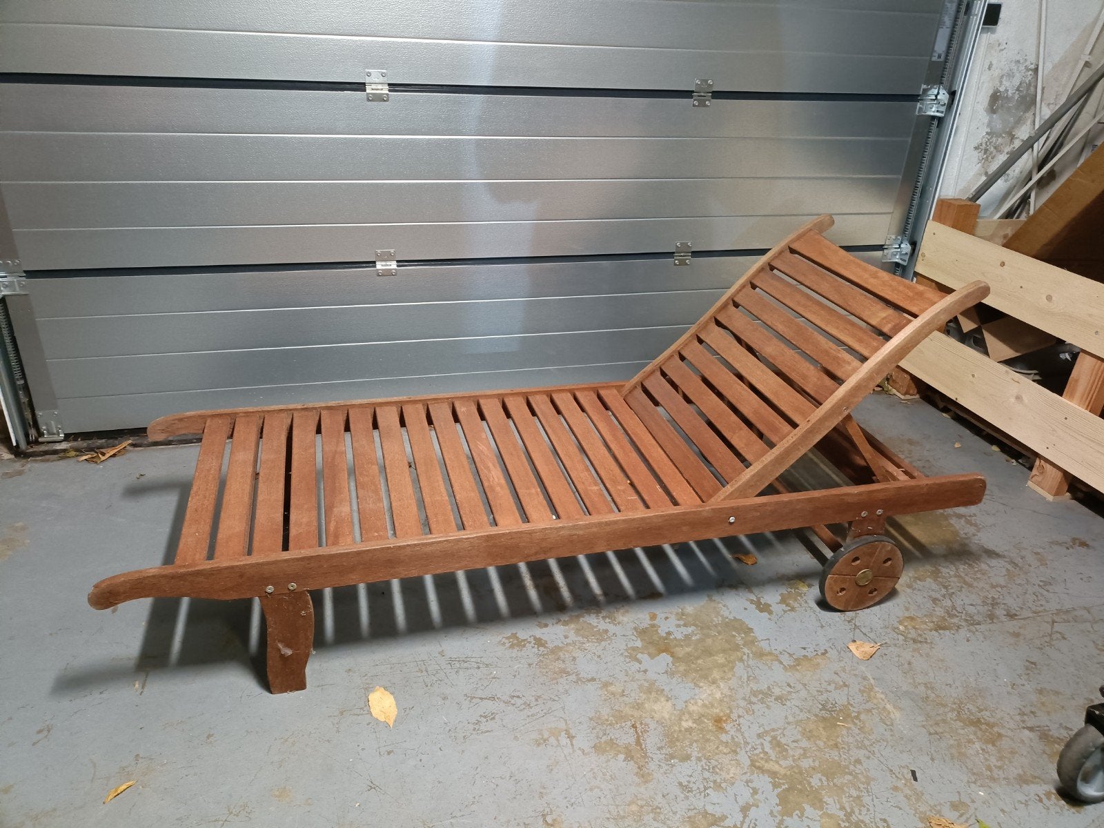 Houten ligstoel met wielen - verstelbaar, Tuin en Terras, Ophalen, Gebruikt, Teakhout, Verstelbaar