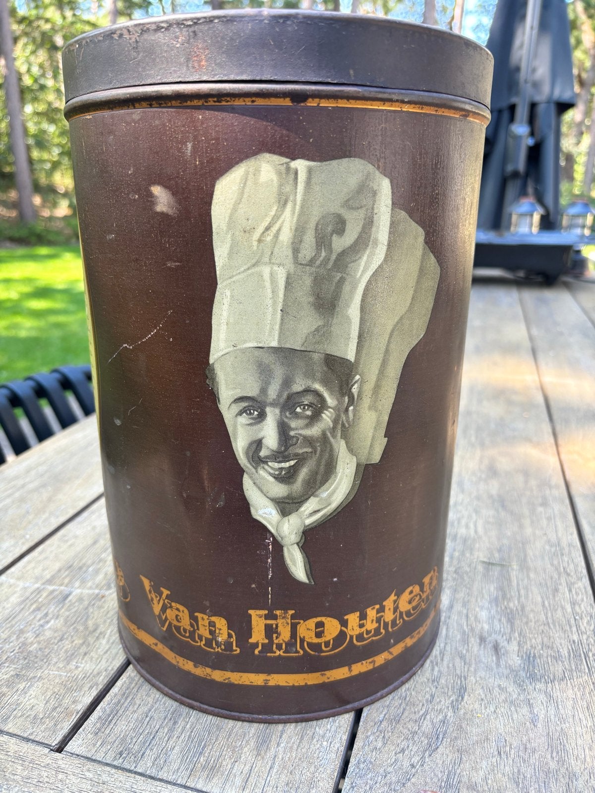 Groot Vintage Van Houten Cacao Blik Winkelblik 5 kg, Verzamelen, Blikken, Ophalen of Verzenden, Gebruikt, Overige