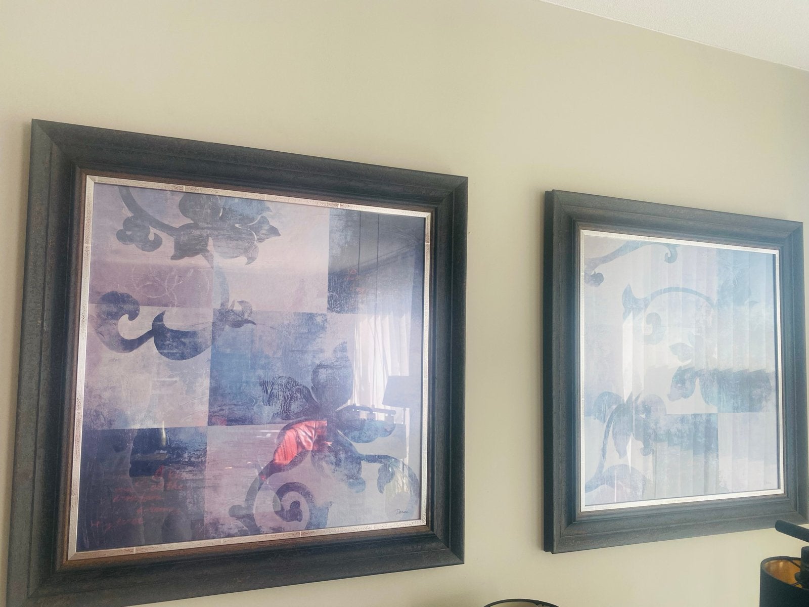 Set van 2 moderne schilderijen met abstract bloemmotief, Antiek en Kunst, Ophalen, Abstract, Hout, Ingelijst
