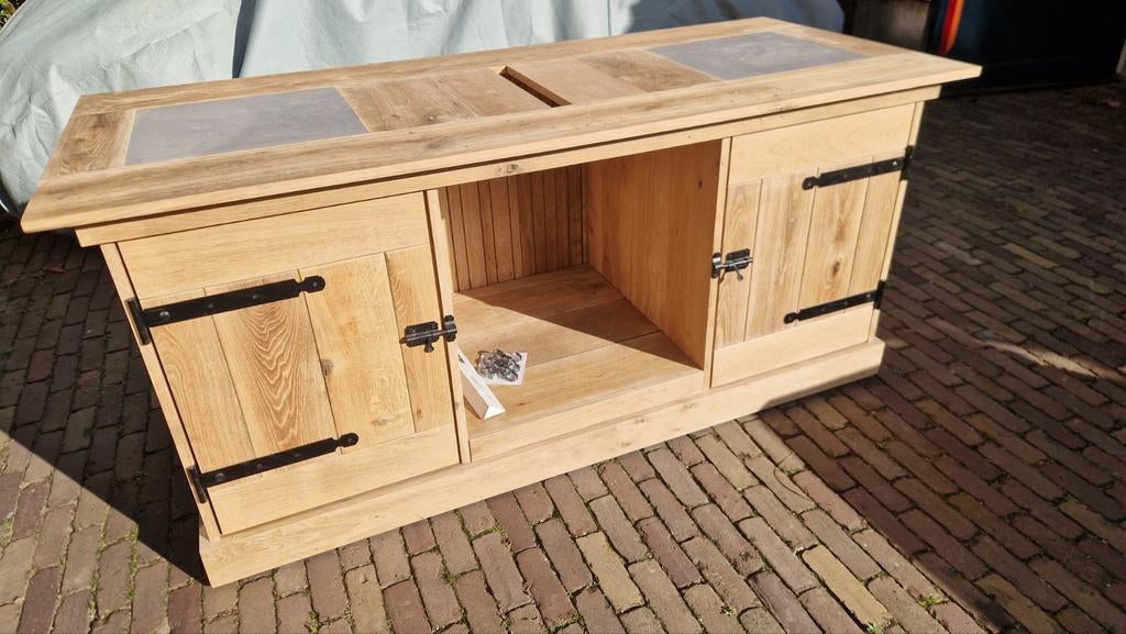 Massief eiken buitenkeuken op wielen., Tuin en Terras, Ophalen, Nieuw, Houtskool