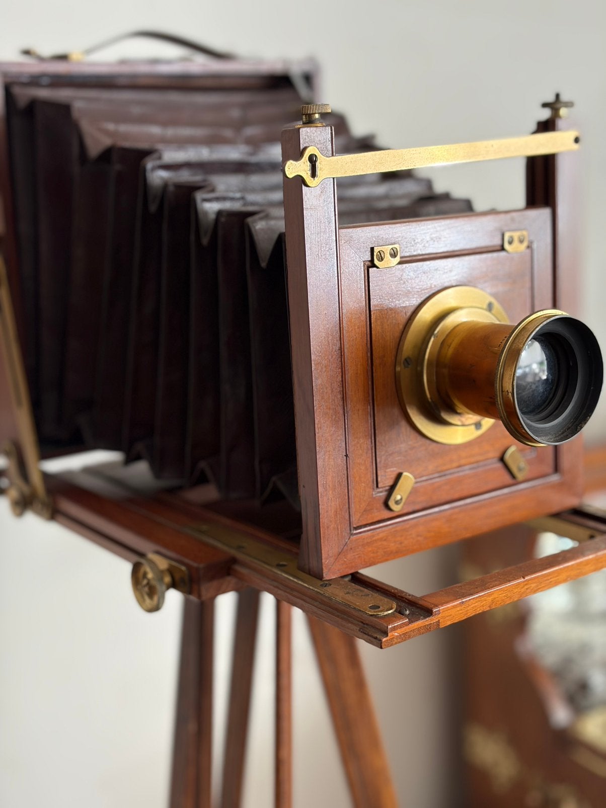 Antiek Engelse houten camera op statief, Ophalen of Verzenden