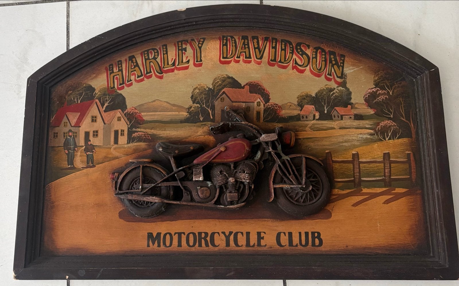 Harley Davidson Wandbord 40x60cm - Motorcycle Club, Gebruikt, Hout, Ophalen of Verzenden, Wandbord of Wandpaneel