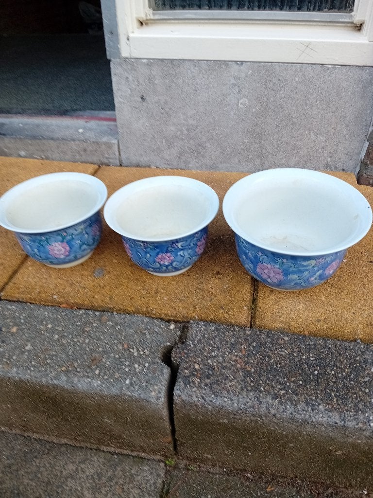 3 Porseleinen Potten, Ophalen, Overige materialen, Rond, Binnen