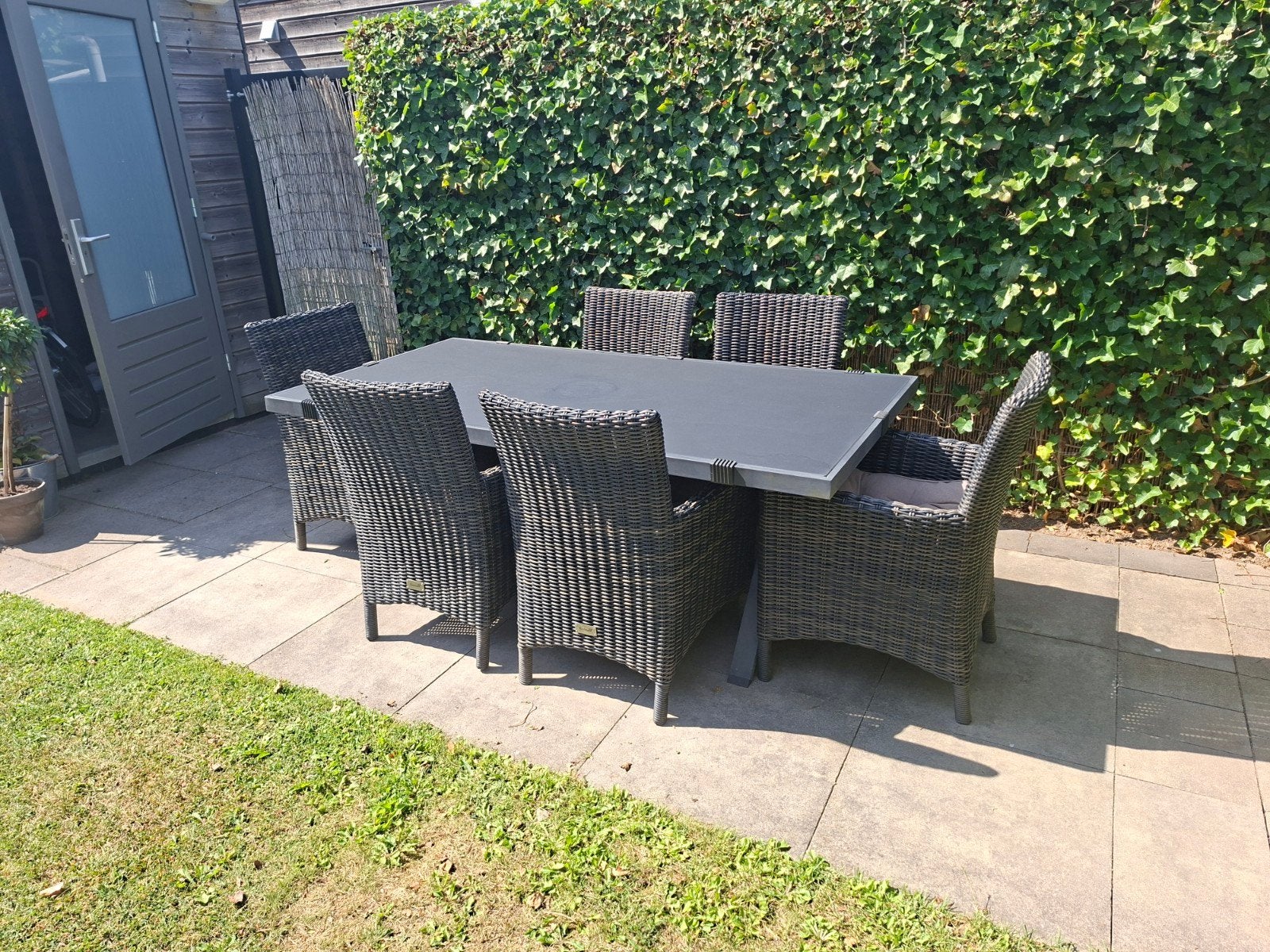 Hartman tuinset met 6 stoelen en tafel, Tuin en Terras, Tuinsets en Loungesets, Ophalen, Gebruikt, 6 zitplaatsen, Wicker