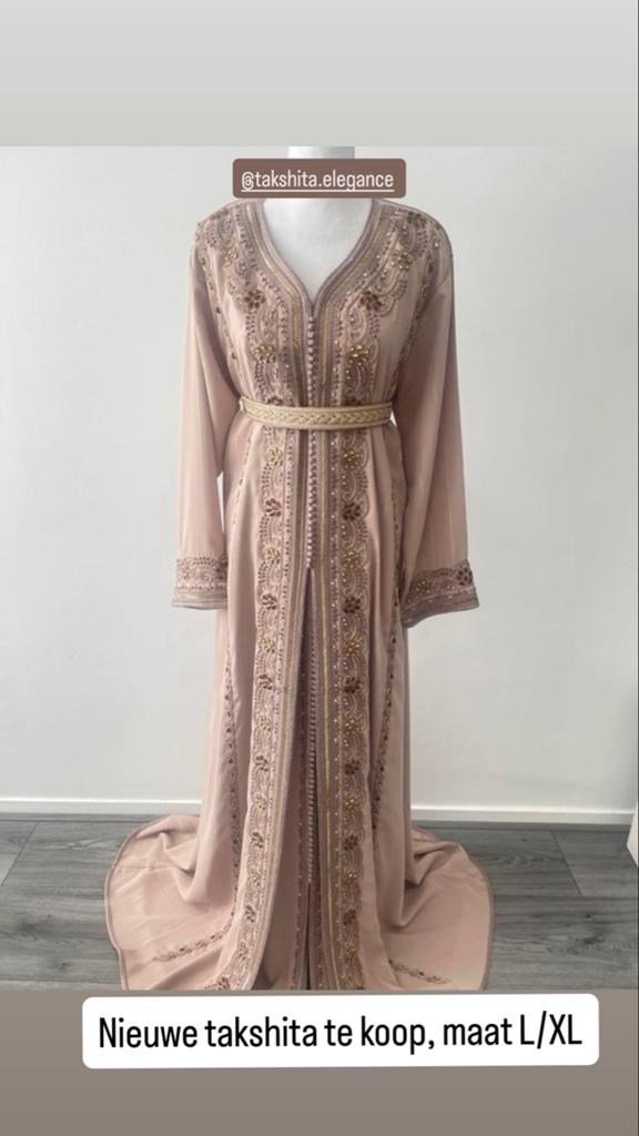 Nieuwe Takshita L/XL - Elegante Marokkaanse Jurk, Kleding | Dames, Gelegenheidskleding, Ophalen, Overige typen, Beige, Maat 42/44 (L)