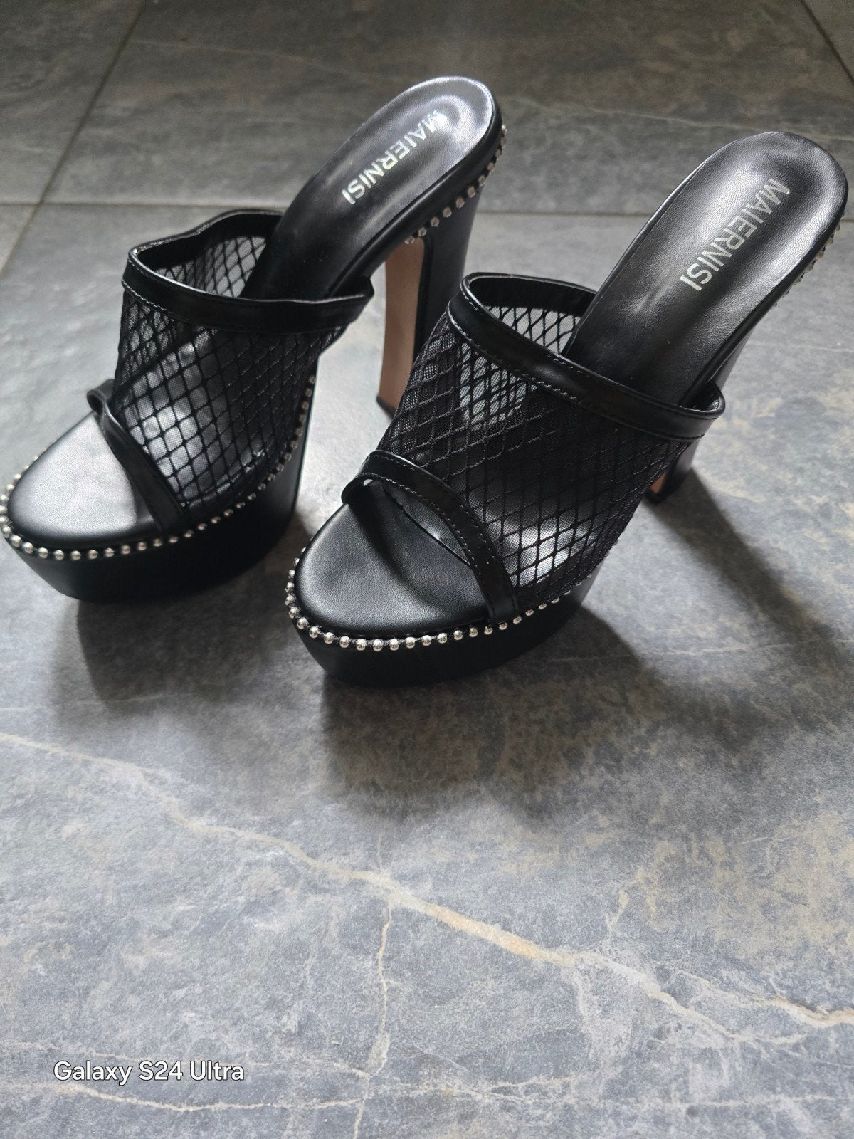 Nieuwe Peep Toe Hakken met Mesh - 16 cm Hoge Hak, Ophalen of Verzenden, Nieuw, Zwart, Schoenen met hoge hakken
