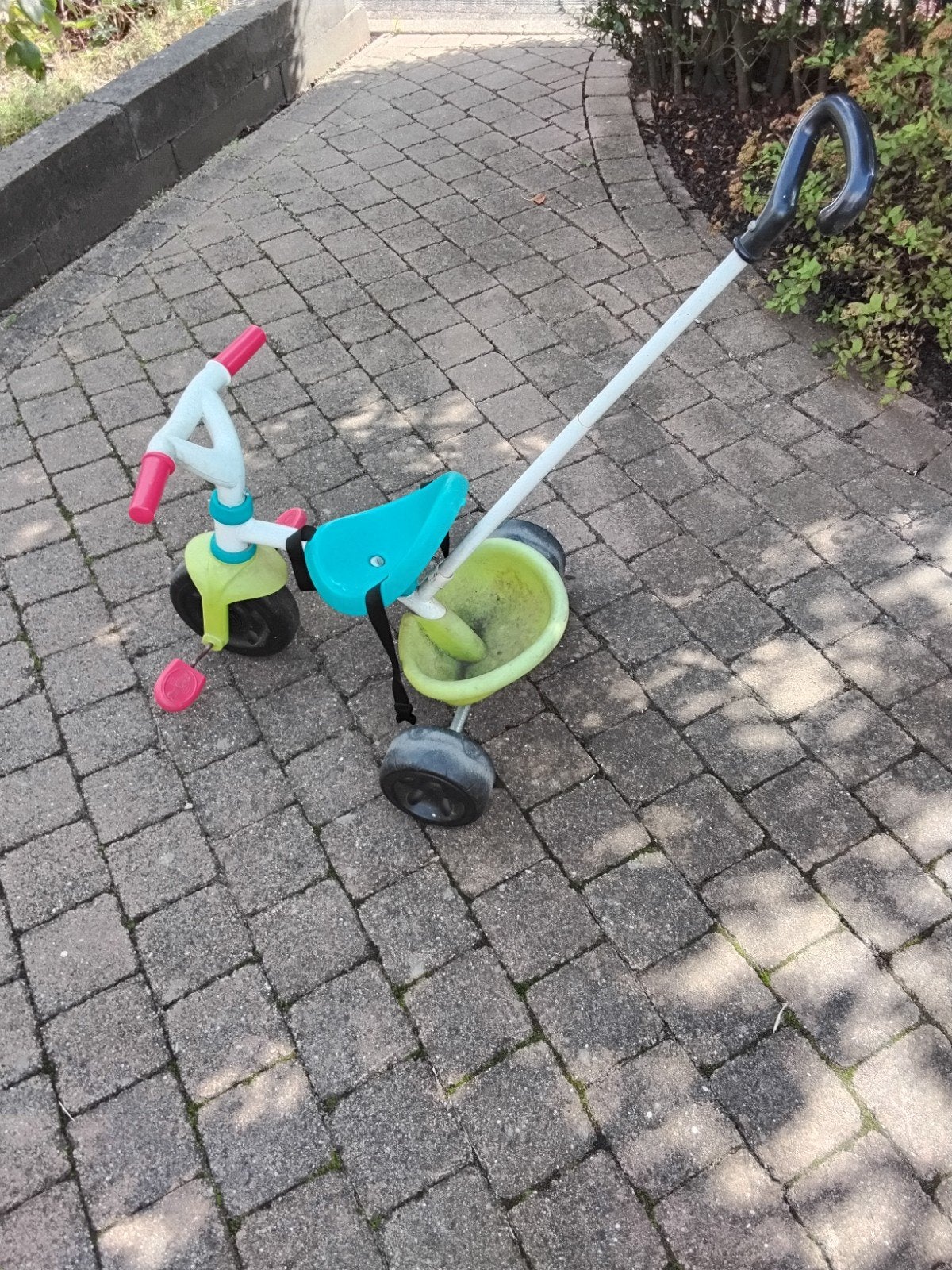 driewieler met duwstang, Ophalen, Gebruikt, Duwstang