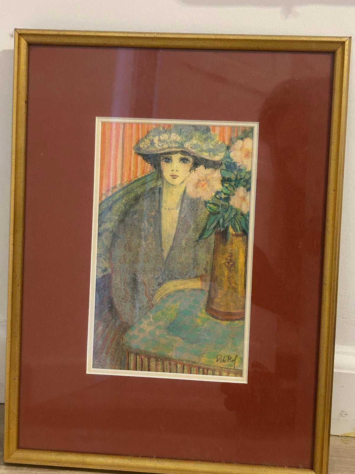 Antiek Schilderij: Vrouw met Hoed en Bloemen, gesigneerd, Ophalen, Paneel, Portret of Personen, Realistisch
