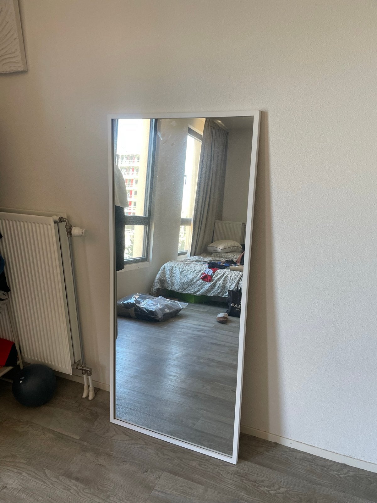 Grote staande spiegel met witte lijst, Ophalen, Gebruikt, 150 tot 200 cm, Rechthoekig