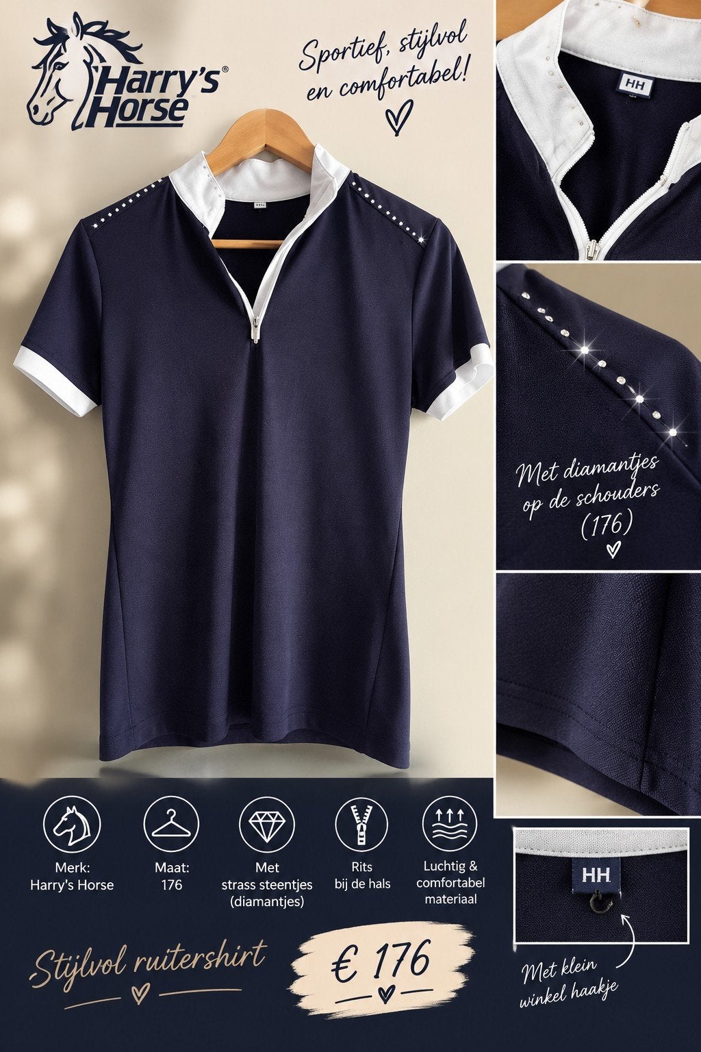 wedstrijd shirt, Dieren en Toebehoren, Blauw, Gebruikt, Kinderen, Dressuur