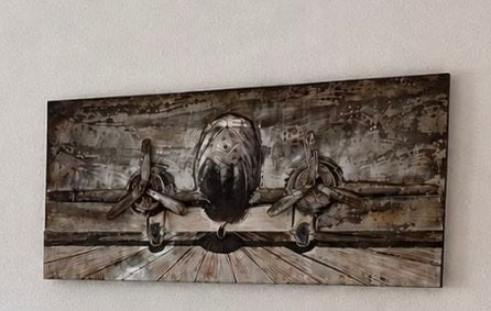 : Uniek 3D Wandpaneel / Schilderij Vliegtuig – Hout/metaal, Ophalen