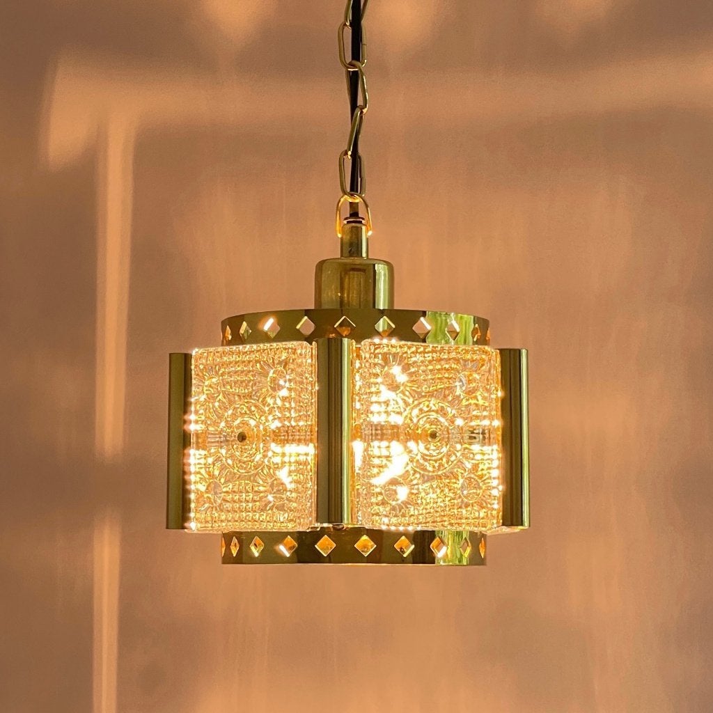 Mid Century Vitrika glass pendant vintage LAMP messing glas, Gebruikt, -, -, Vintage Mid Century Hollywood Regency Hotel Chic retro MCM