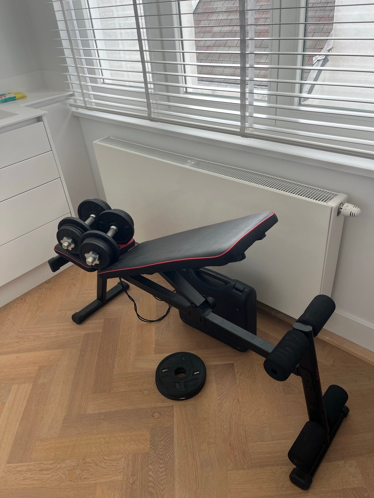 Gymbankje met gewichten - Zo goed als nieuw, Ophalen, Zo goed als nieuw, Armen, Fitnessbank