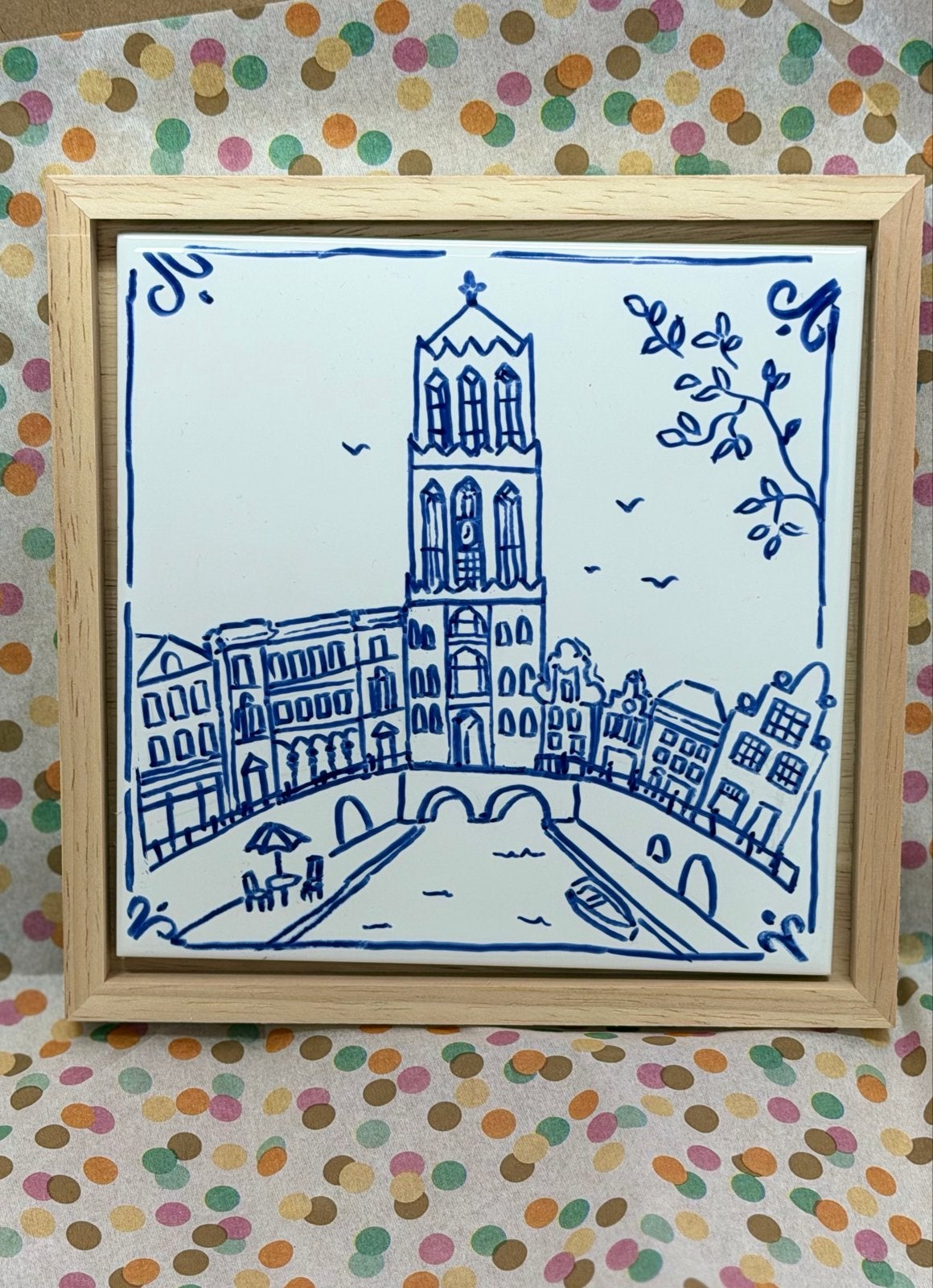 Delfts blauw tegeltje Domtoren Utrecht 15x15cm, Antiek en Kunst, Ophalen of Verzenden