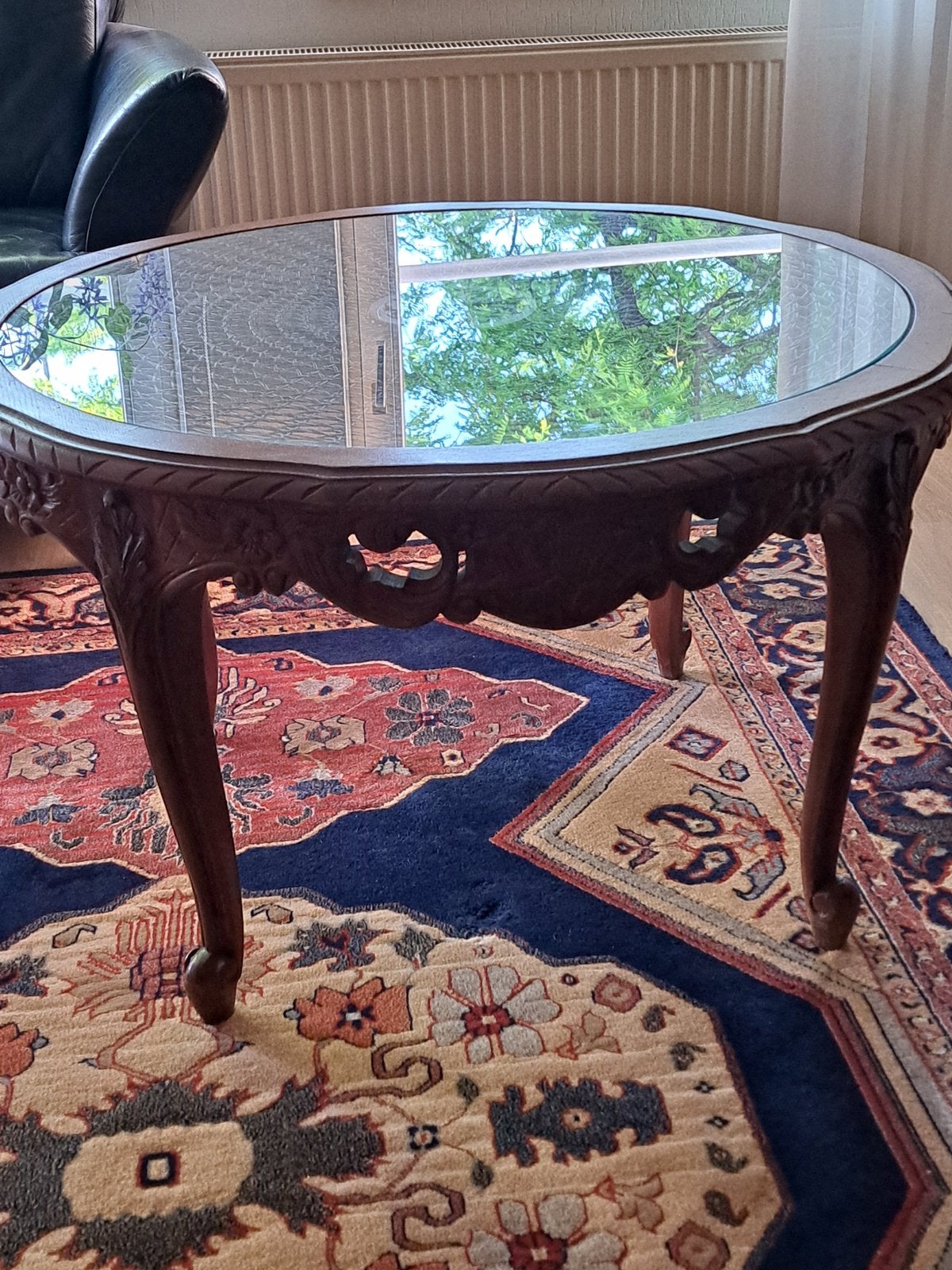 Mooie hout met glas ronde salontafel, Ophalen