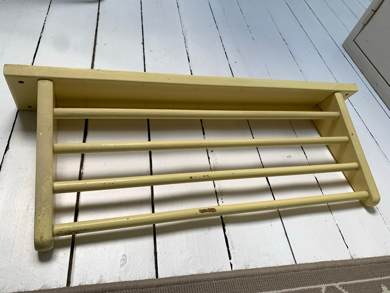 Houten handdoekrek - Vintage geel, Ophalen, Gebruikt, Geel, Vintage
