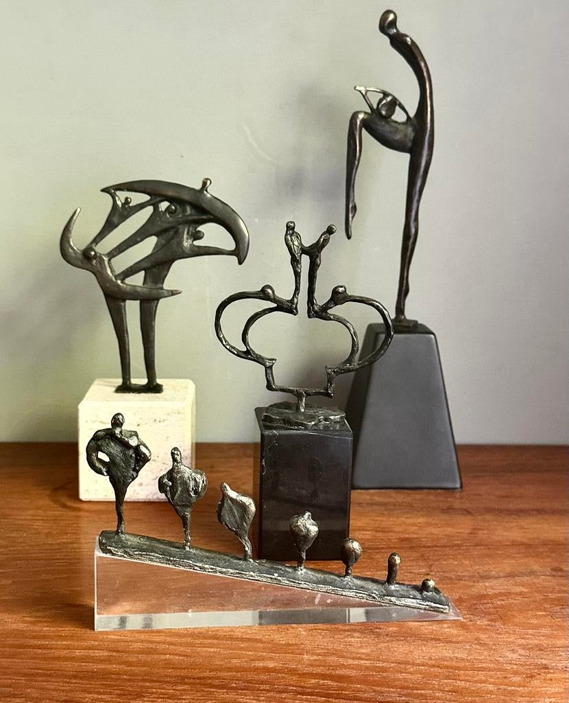 4 beeldjes, verbronsd, in Artihove stijl, Antiek en Kunst, Minder dan 20 cm, Verzenden, Brons, Op sokkel