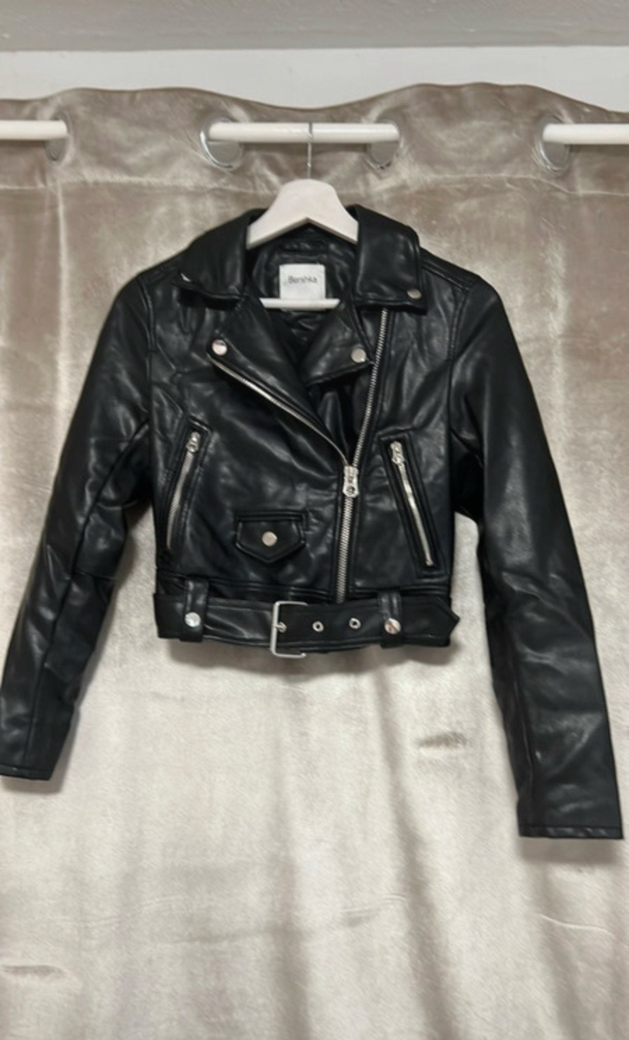 Bershka Zwart Leren Bikerjack - Maat S, Ophalen of Verzenden, Zo goed als nieuw, Maat 36 (S), Zwart