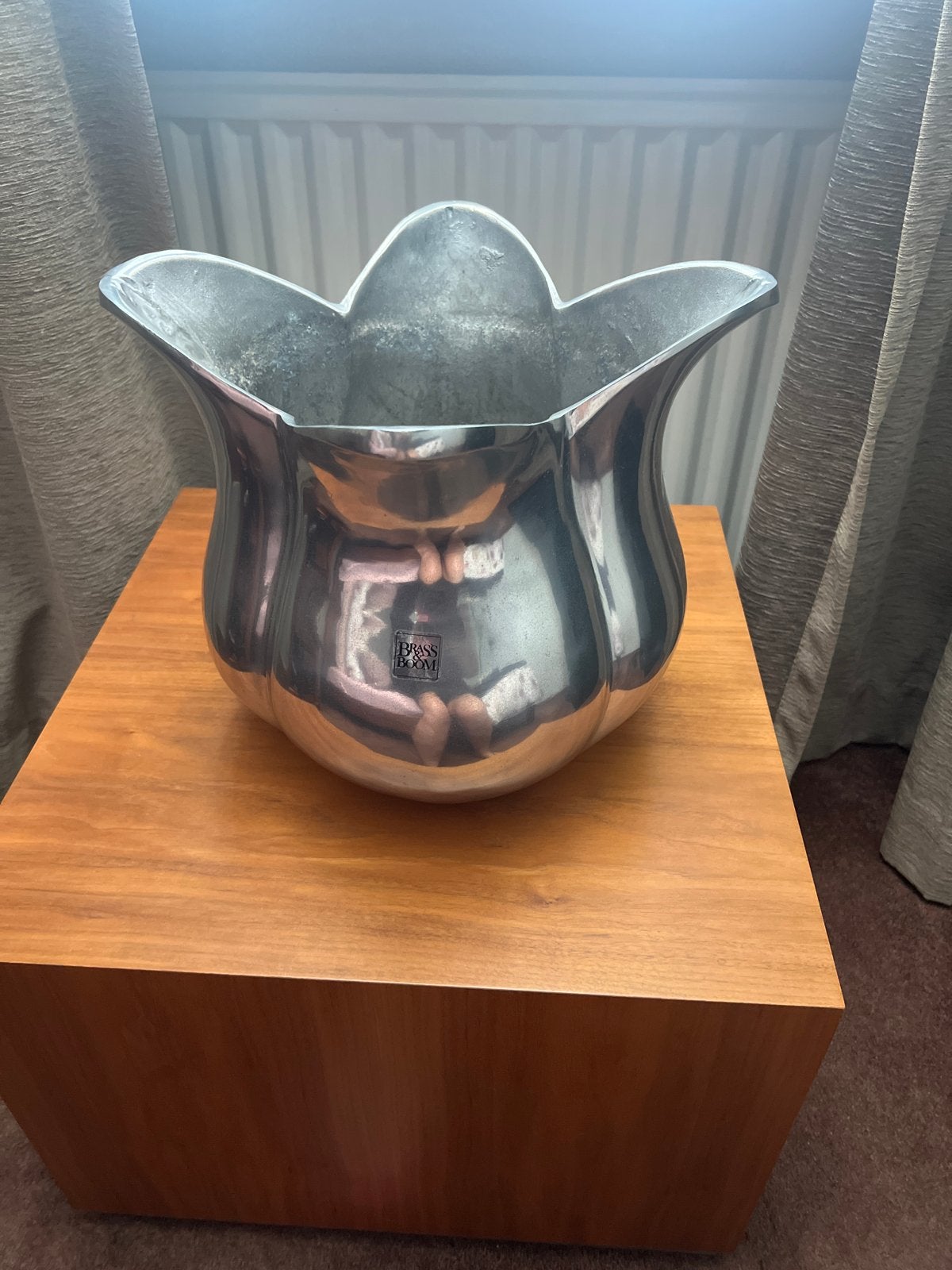 Brass & Boom Zilverkleurige Vaas/Bloempot, zware kwaliteit, Antiek en Kunst, Ophalen