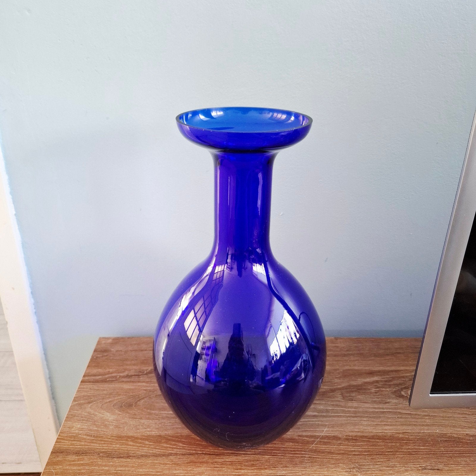 Prachtige vintage kobaltblauwe glazen vaas - 30 cm hoog, Ophalen of Verzenden