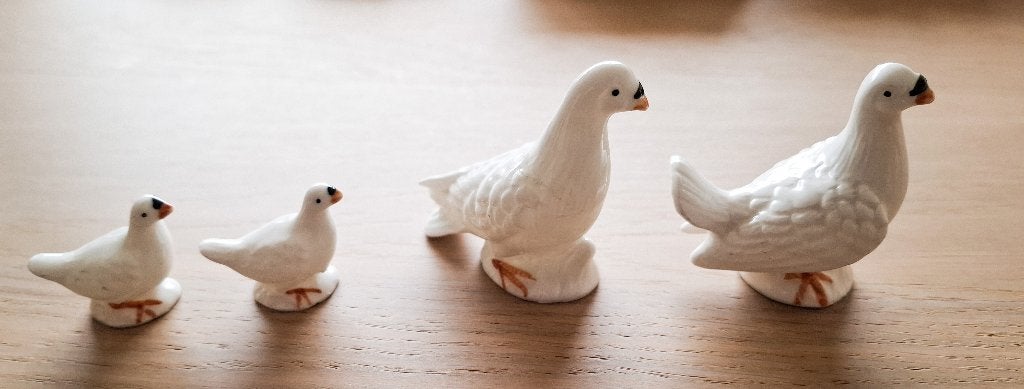 Vintage porseleinen duiven familie (4-delige set), Ophalen of Verzenden