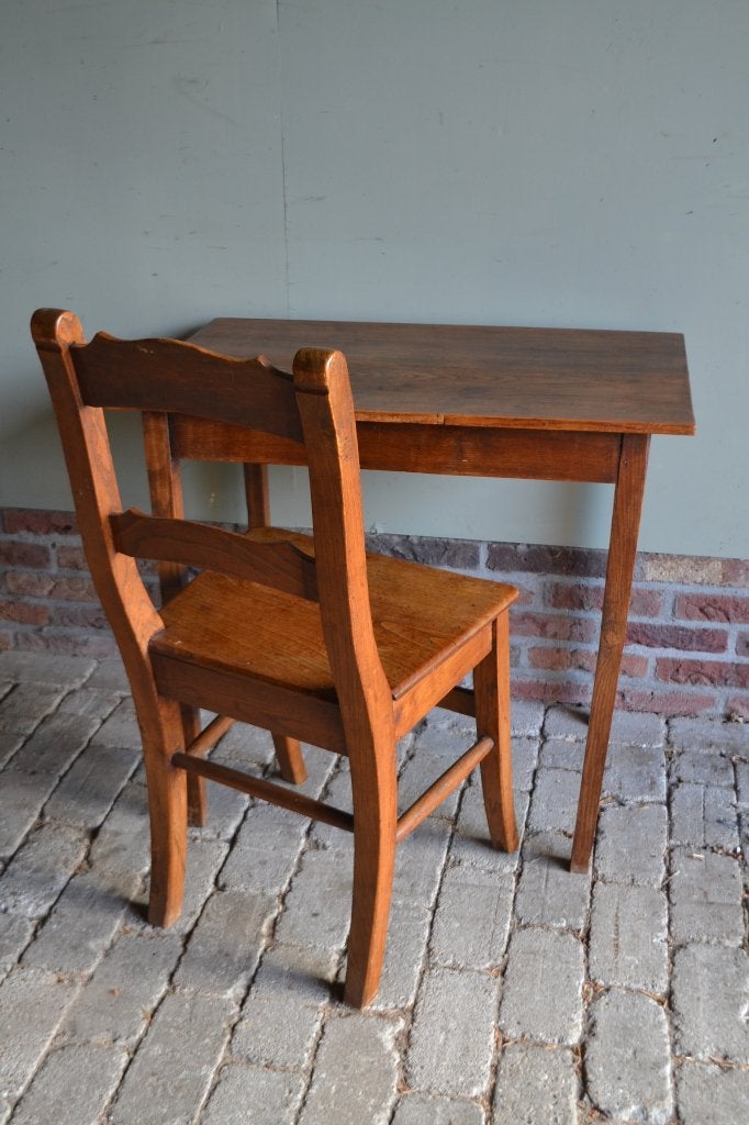 Prachtige antieke eiken houten schrijftafel, bureau & stoel, Verzenden