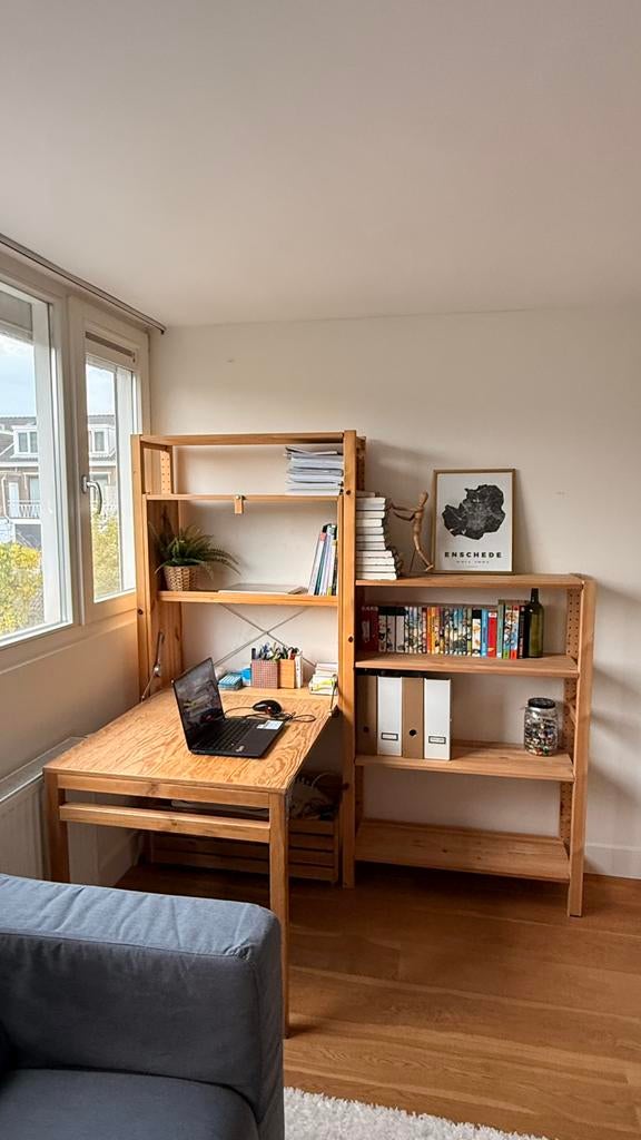 Ikea Ivar klapbureau met stellingkast en rolkist, Ophalen, Gebruikt, 175 cm, Scandinavisch
