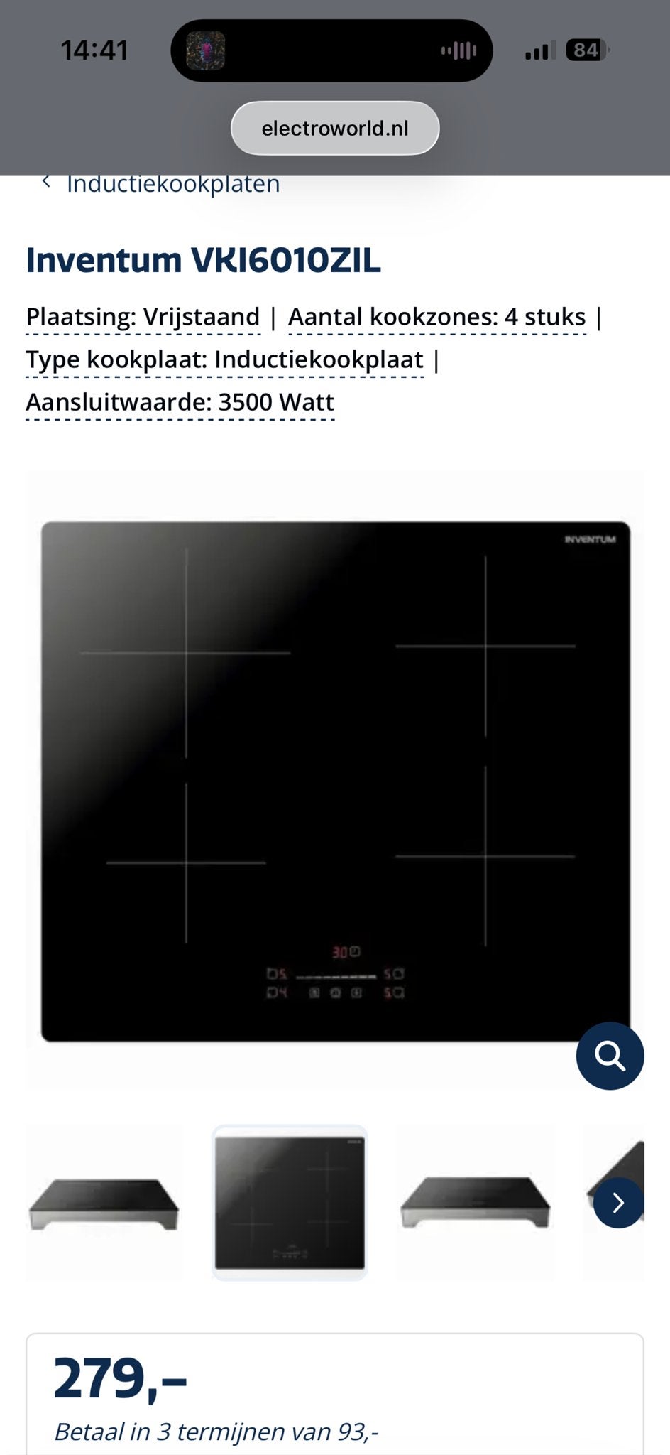Inventum VKI6010ZIL Vrijstaande Inductiekookplaat Nieuw, Nieuw, Inductie, Vrijstaand, 4 kookzones