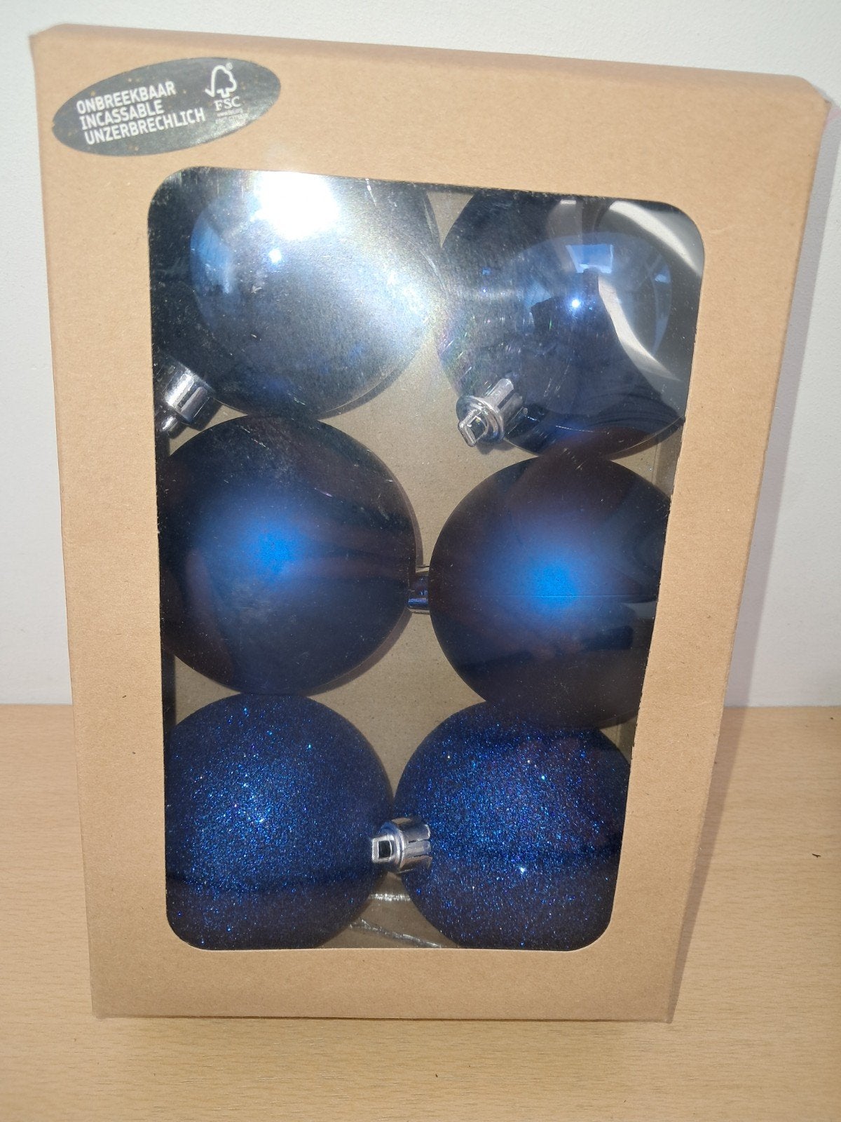 6 blauwe kerstballen onbreekbreekbaar, Diversen, Ophalen of Verzenden, Nieuw
