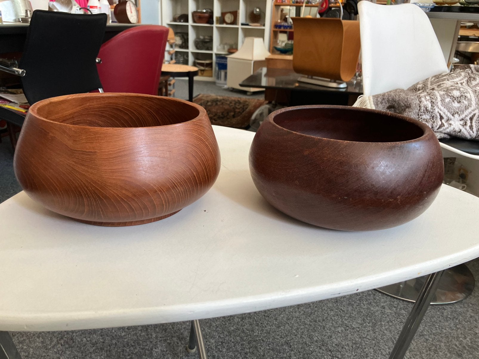 Vintage teak houten Schalen 25 cm., Huis en Inrichting, Ophalen of Verzenden, Zo goed als nieuw, Rond, Hout