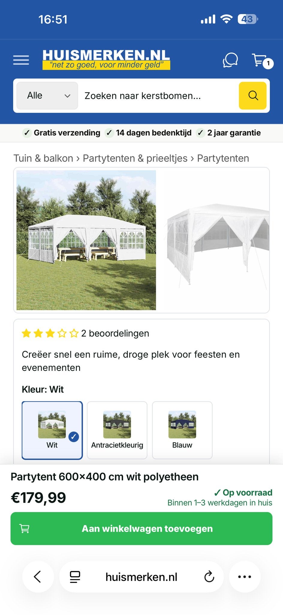 Partytent 4x6 meter - Zo goed als nieuw, compleet in doos, Ophalen, Partytent, Zo goed als nieuw, 4 tot 6 meter