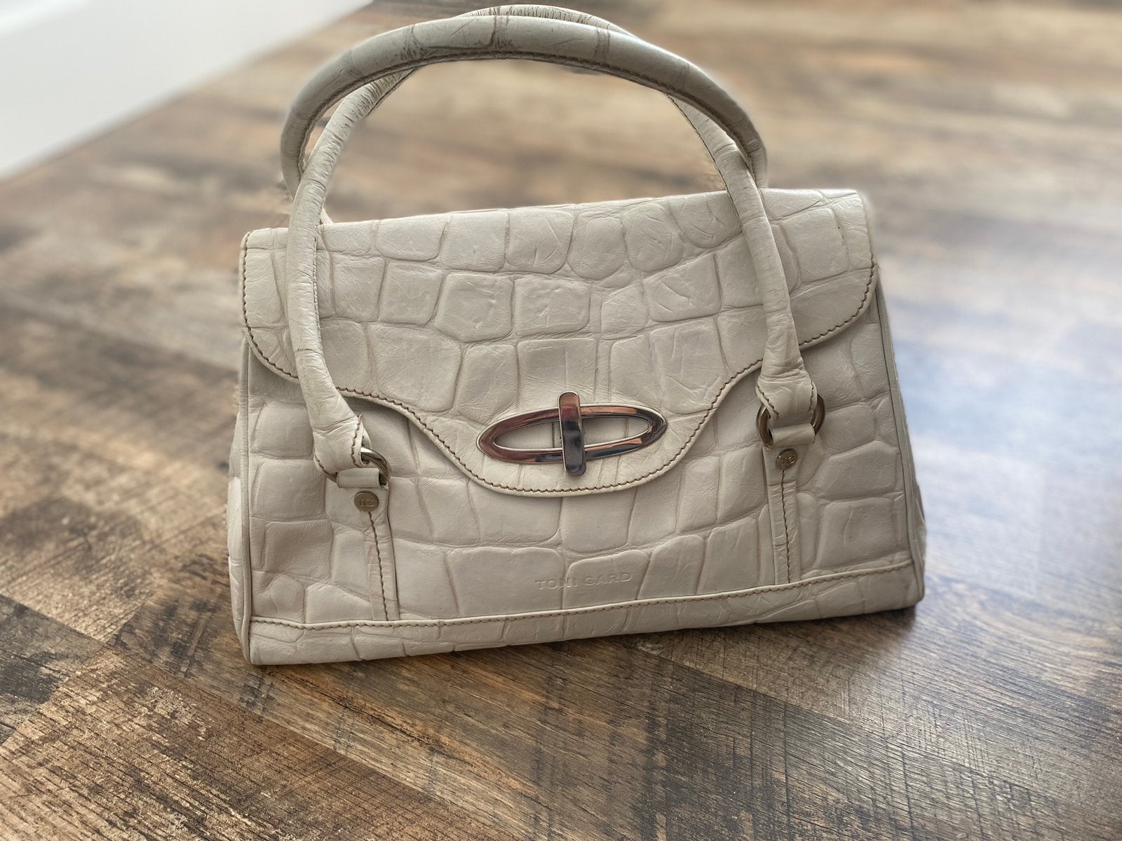 Leuk wit leren handtasje Toni Gard, Verzenden, Gebruikt, Paars, Handtas