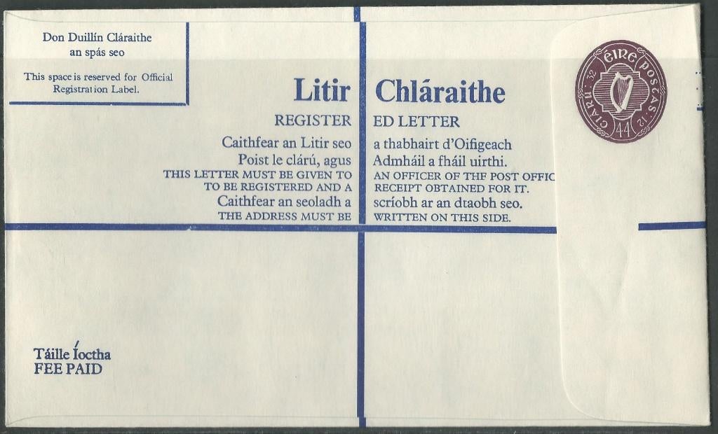 IERLAND 1980 44p. violet Registered Envelope, size: H-I, Verzenden, Ierland, Postfris