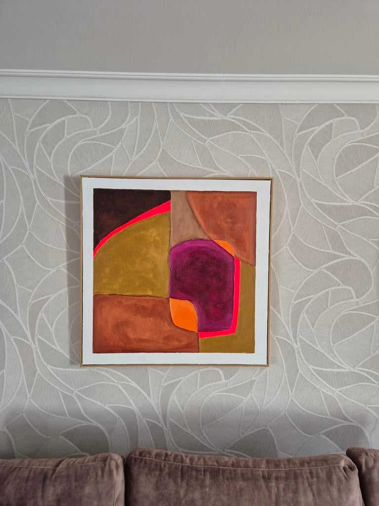 Abstract schilderij met neon accent 100x100, Ophalen