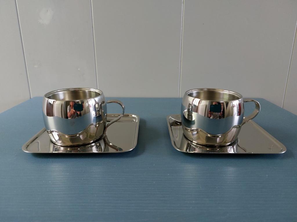 Vintage espresso kopjes rvs Brazilië jaren 80 nieuw, Huis en Inrichting, Overige materialen, Nieuw, Ophalen of Verzenden, Overige stijlen