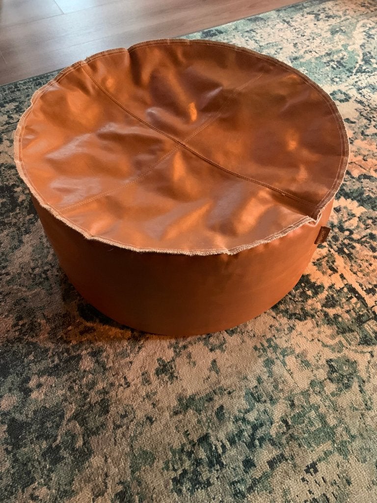 Poef cognac bruin, Ophalen, Rond, Zo goed als nieuw, Industrieel