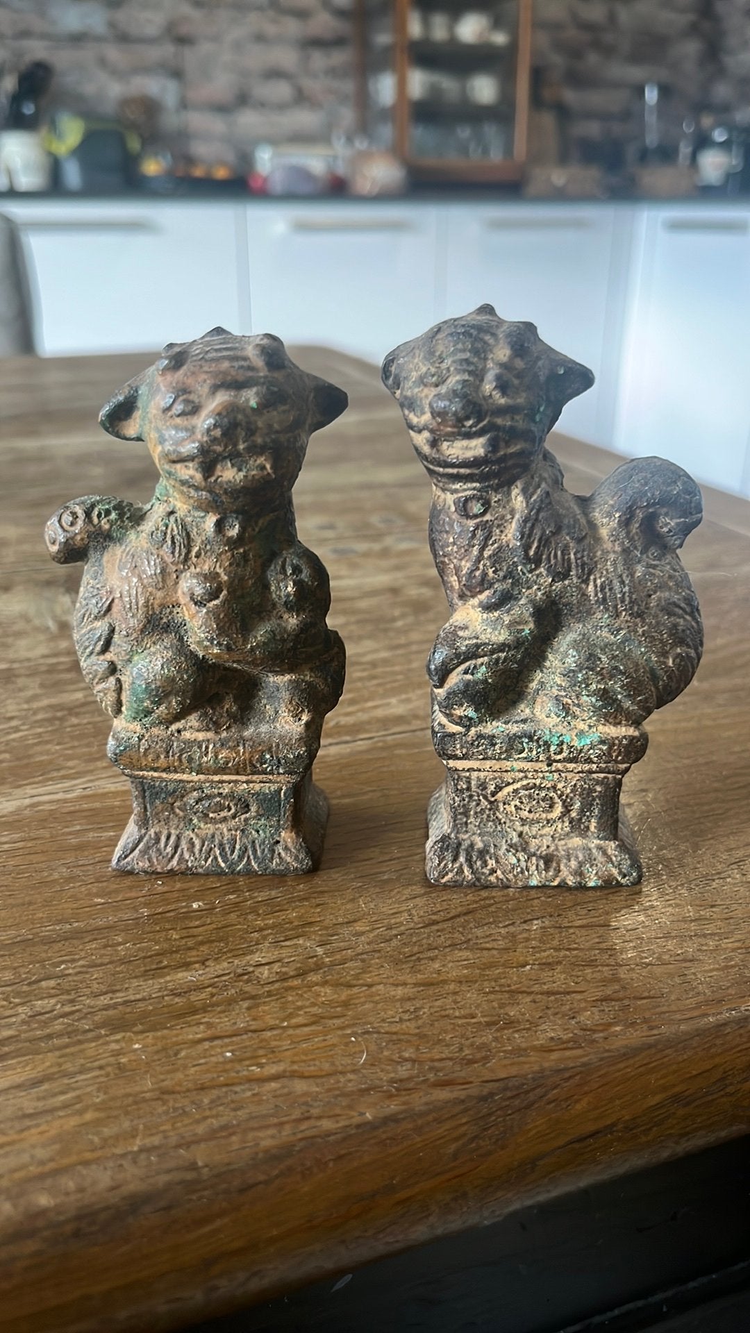 Antieke Gietijzeren Foo Dogs / Tempelleeuwen Set (ca. 1920), Antiek en Kunst, Ophalen of Verzenden
