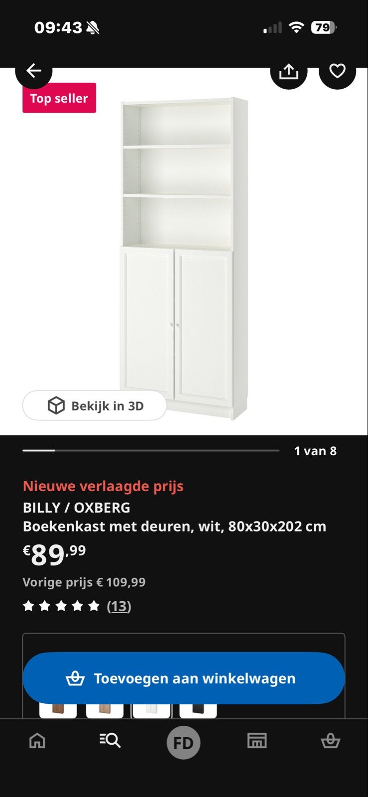 Ikea Billy Boekenkast met Deurtjes - Wit, Ophalen, Gebruikt, 200 cm of meer, 50 tot 100 cm