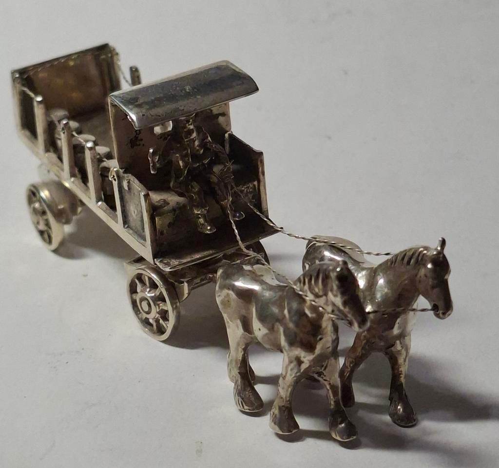 Zilver ZWAAR kwalitatief miniatuur paard wagen  tonnen 77 gr, Antiek en Kunst, Ophalen