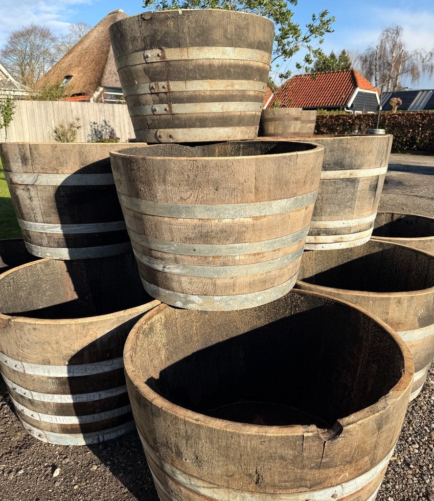 Plantenbak eiken | Half wijnvat | Whiskyvat | Mini vijver, Tuin en Terras, Ophalen, Rond, Hout, Tuin