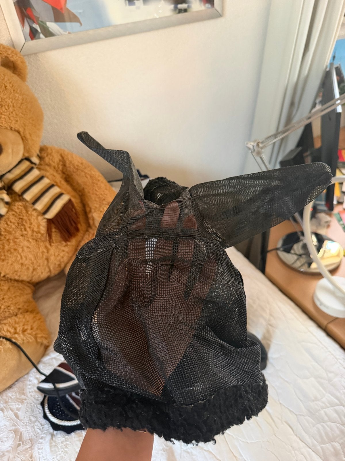 Zwart vliegenmasker, Dieren en Toebehoren, Ophalen of Verzenden, Zo goed als nieuw, Zwart, Pony