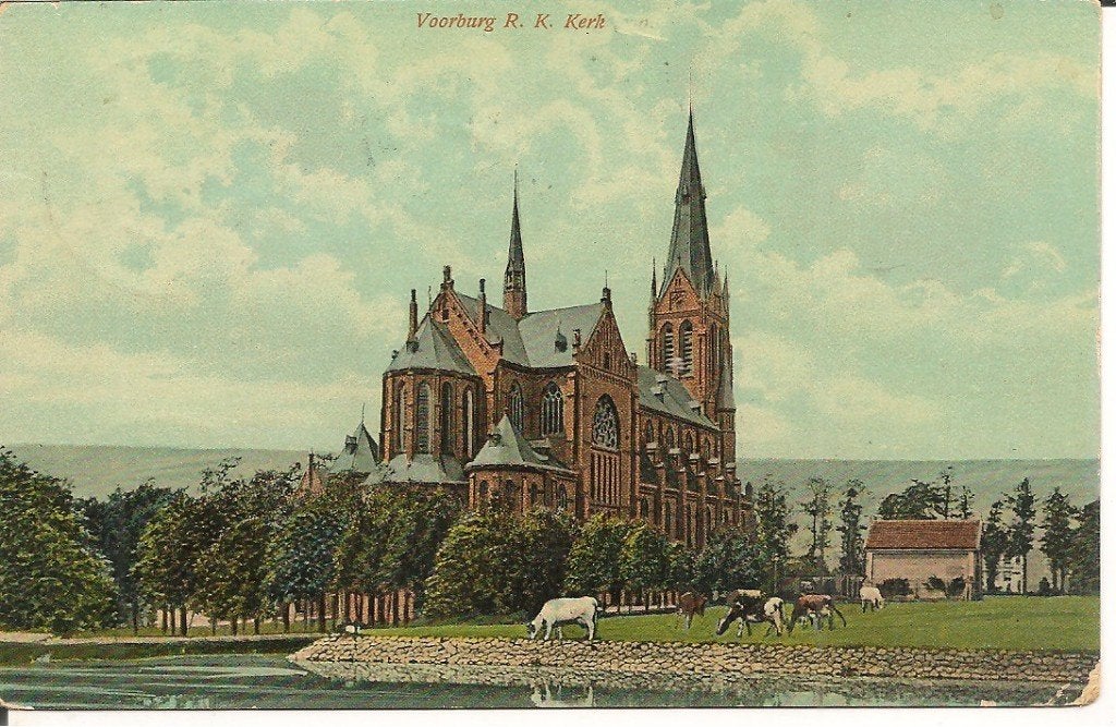 Oude Ansichtkaart Voorburg R.K. Kerk (1909), Ophalen of Verzenden, Voor 1920, Gelopen, Zuid-Holland