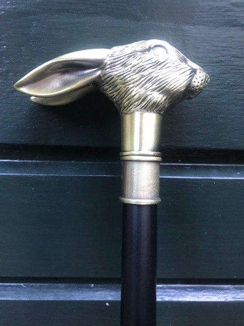 fraaie metalen wandelstok/ flaneerstok, hazenkop, Diversen, Wandelstokken, Ophalen of Verzenden, Zo goed als nieuw